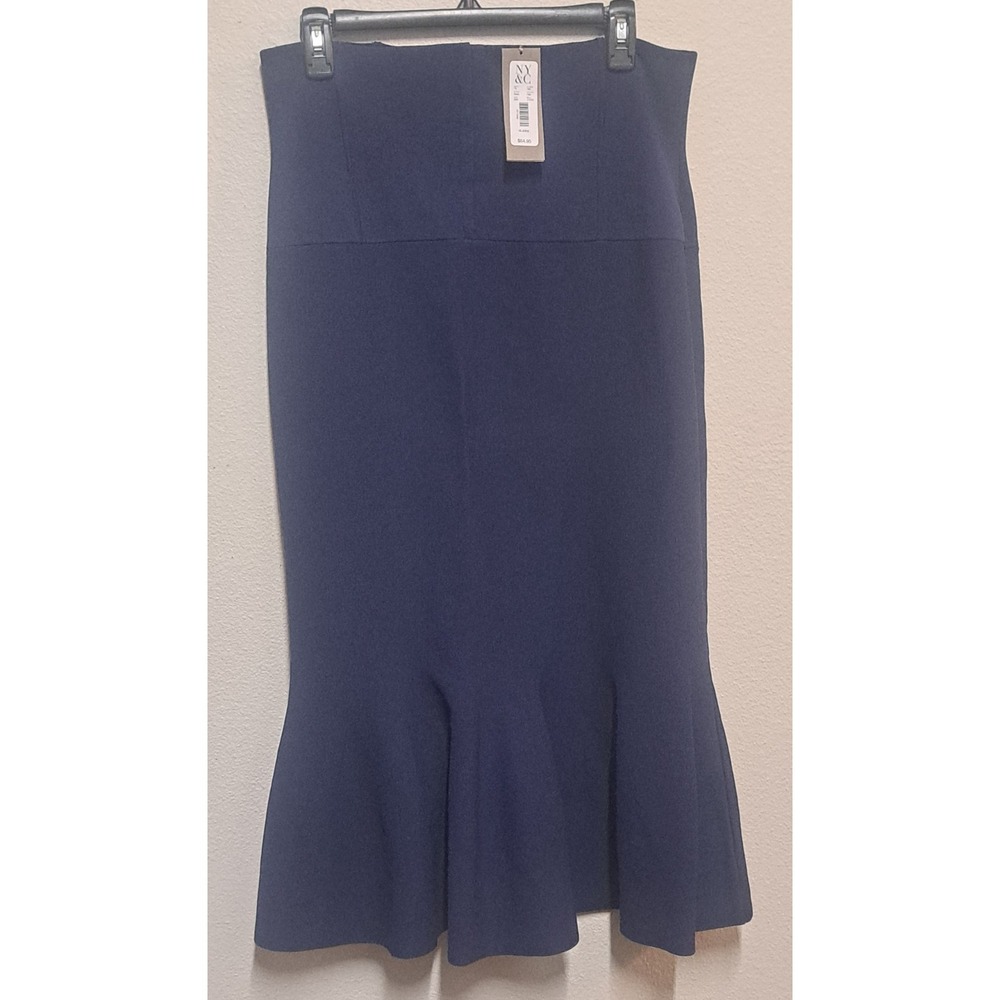 Eva Mendes NY & Co Blue Midi Mermaid Skirt XL NWT Stretch Knit High Rise